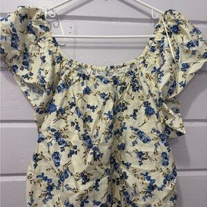 A New Day Floral Off-Shoulder Blouse and matching pants - Cream and Blue